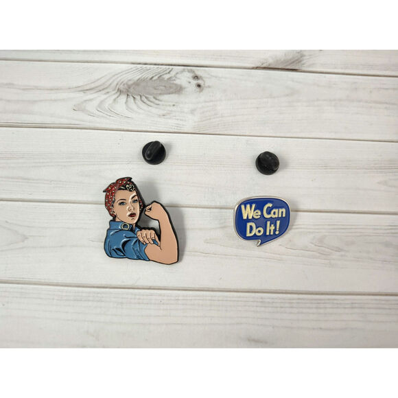 Rosie the Riveter & We Can Do It! Enameled 2 Pin Set - Picture 3 of 5